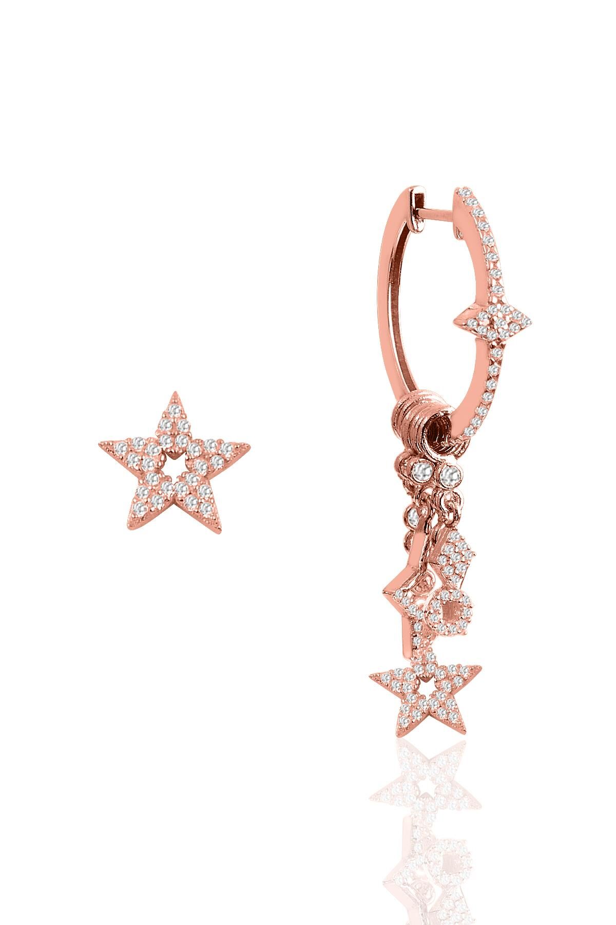 Gümüş rose lotus modeli şans küpesi SGTL10260ROSE