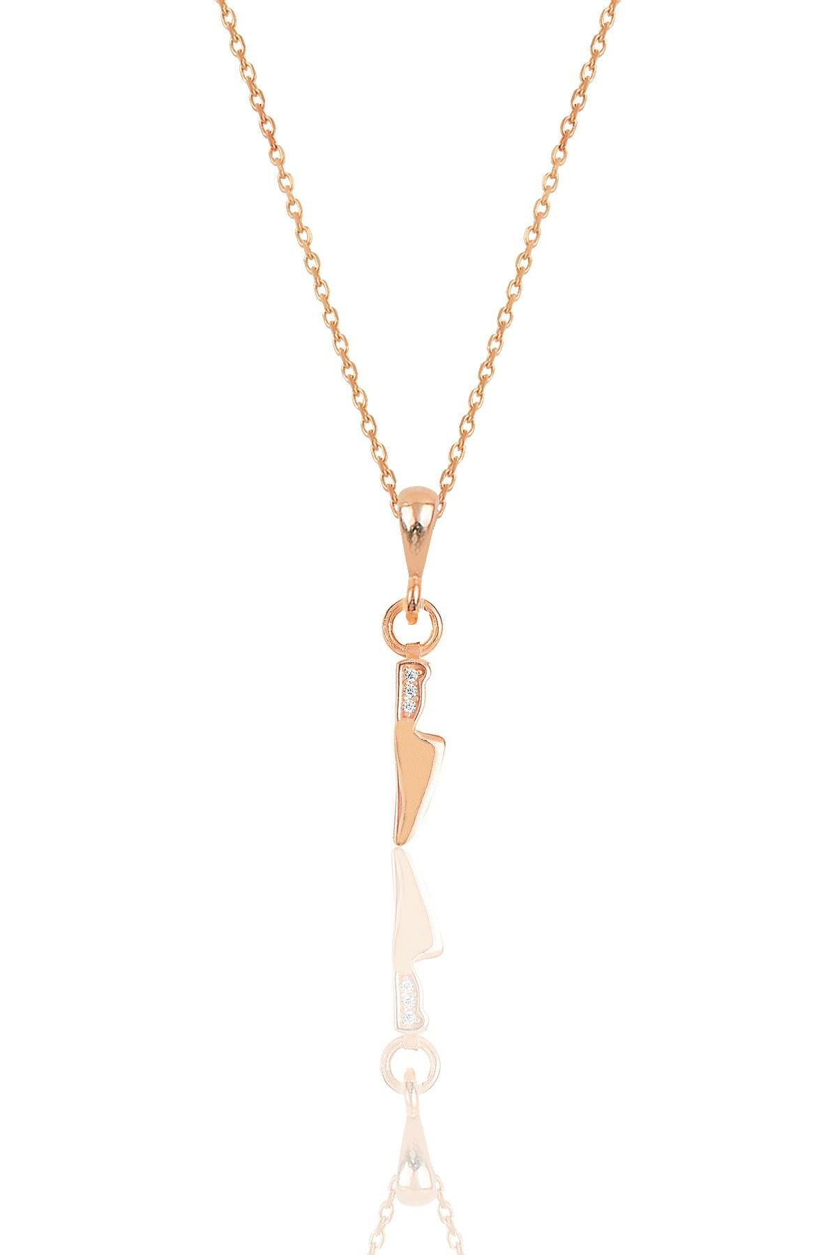 Gümüş rose zirkon taşlı bıçak modeli kolye SGTL11872ROSE