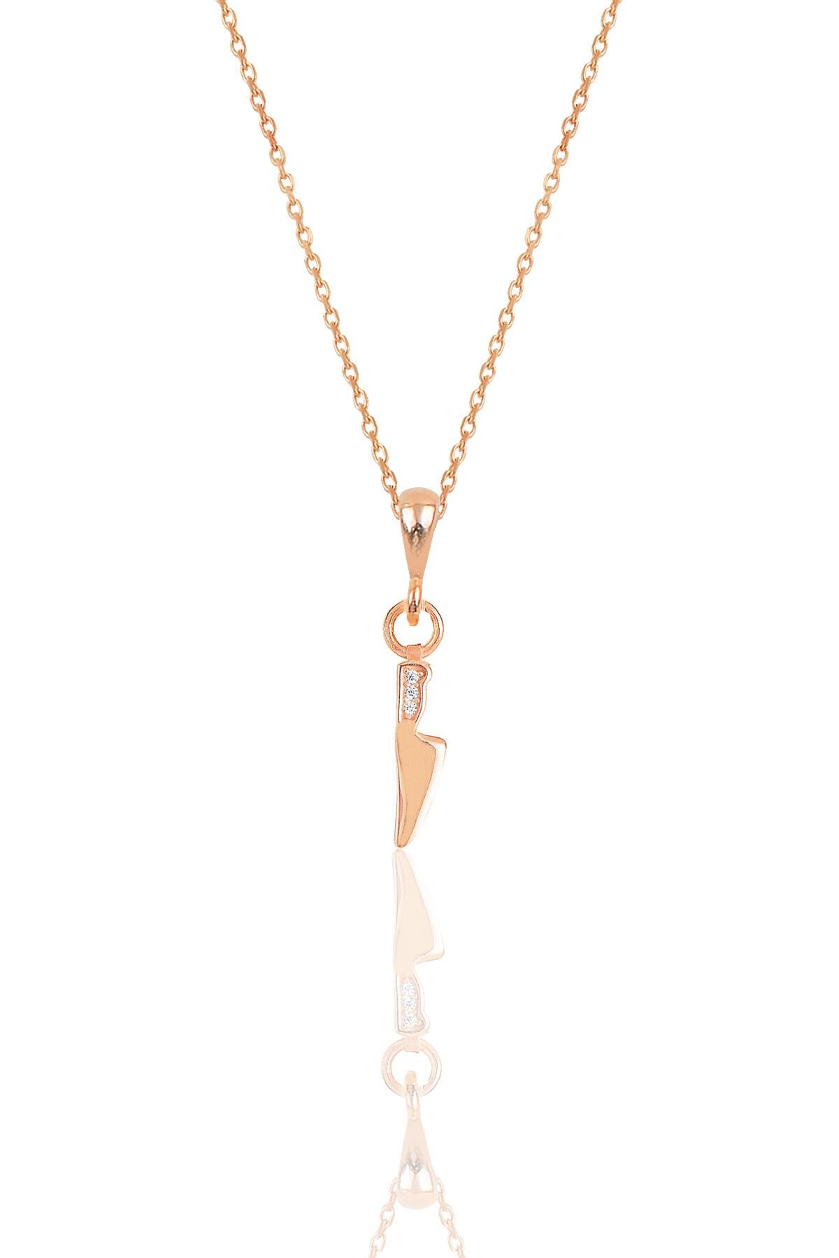 Gümüş rose zirkon taşlı bıçak modeli kolye SGTL11872ROSE