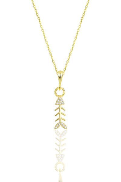 Gümüş altın yaldızlı zirkon taşlı balık kılçığı modeli kolye SGTL11873GOLD