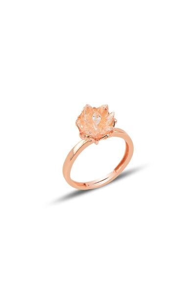 Gümüş Lotus çiçeği modeli (beyaz)zirkon taşlı ayarlamalı yüzük SGTL10211YZK