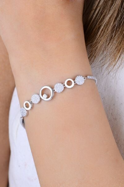 Gümüş rodyumlu pırlanta modeli zirkon taşlı halkaların dansı su yolu bileklik SGTL12911RODAJ