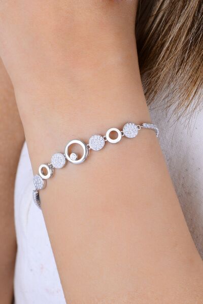 Gümüş rodyumlu pırlanta modeli zirkon taşlı halkaların dansı su yolu bileklik SGTL12911RODAJ