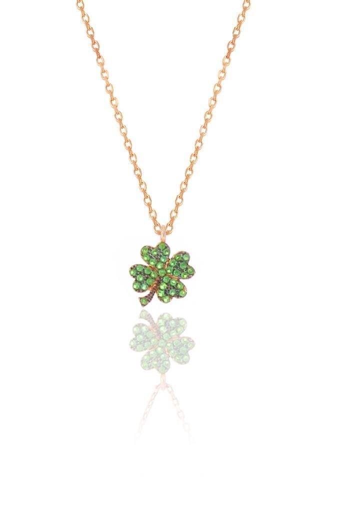 Gümüş yeşil taşlı yonca kolye SGTL10499YESIL