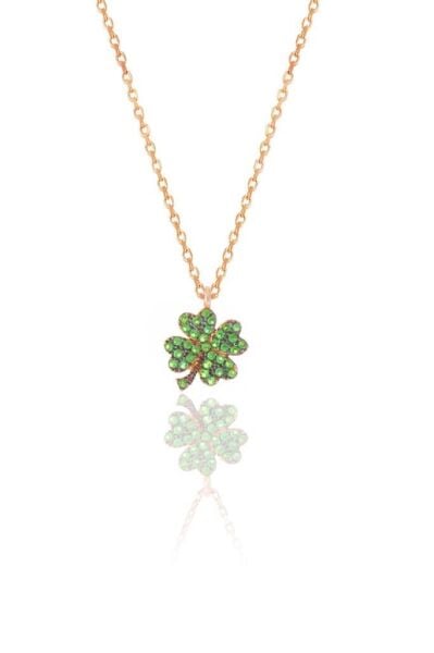 Gümüş yeşil taşlı yonca kolye SGTL10499YESIL