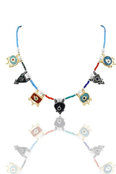 Gümüş 7 li mozaik taşlı kolye SGTL9908