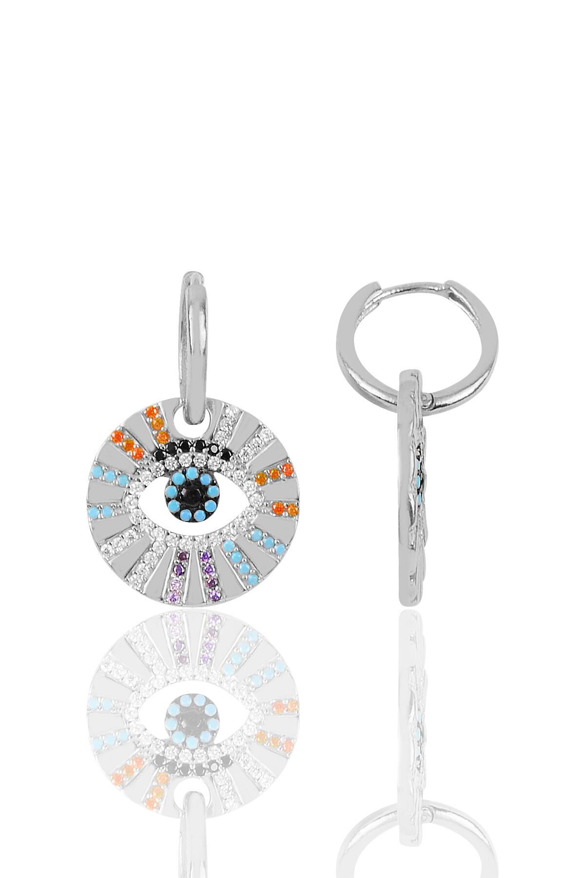 Gümüş rodyumlu zirkon taşlı aura küpe SGTL10264RDJ