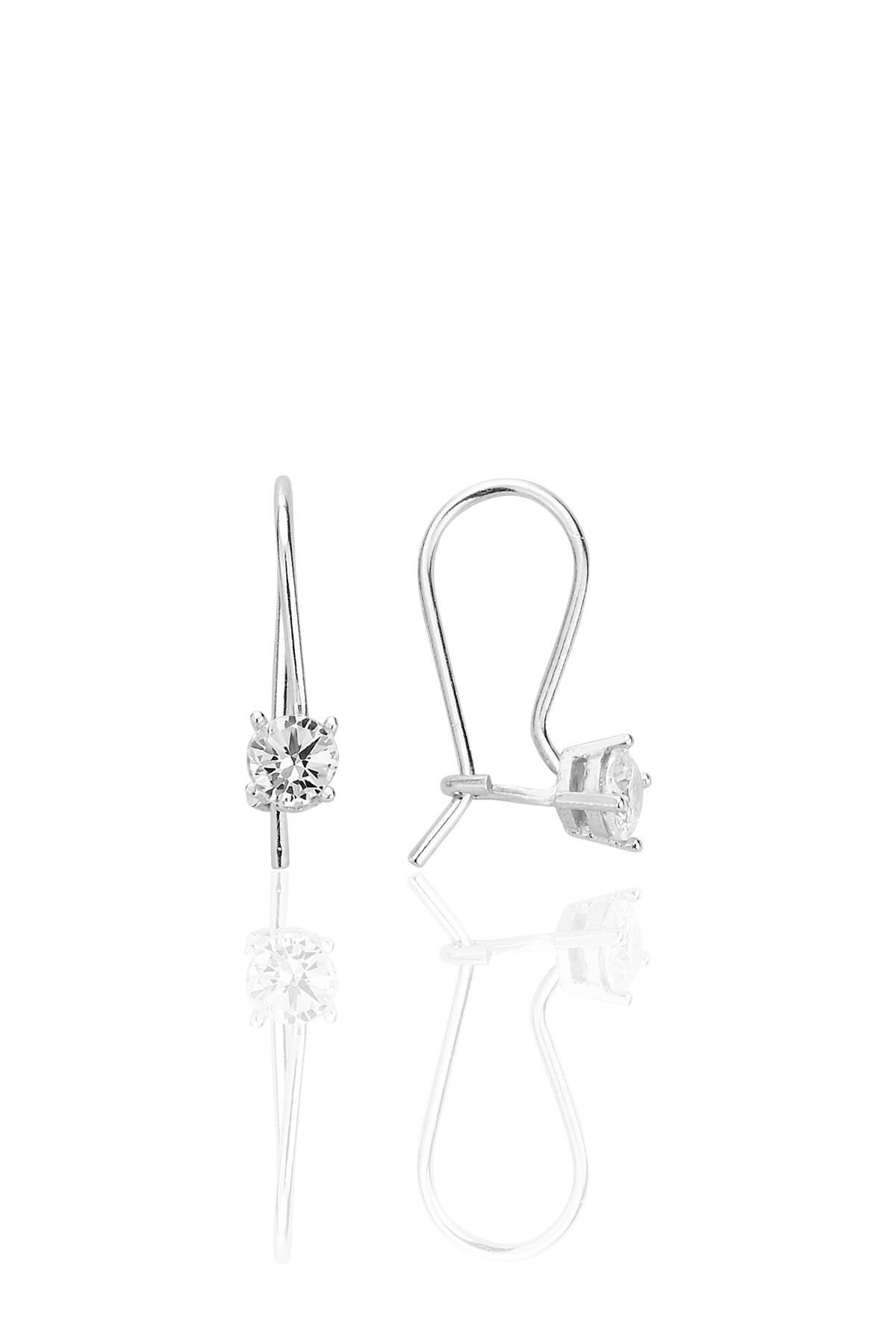 Gümüş rodyumlu zirkon taşlı pırlanta modeli çengelli 4 mm tektaş küpe SGTL12721RODAJ