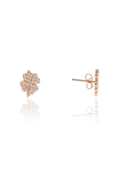 Gümüş rose zirkon taşlı yonca küpe SGTL10802ROSE