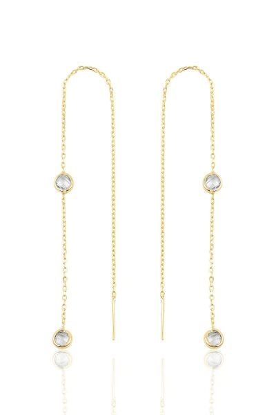 Gümüş altın yaldızlı iki taşlı zincir küpe SGTL9861GOLD