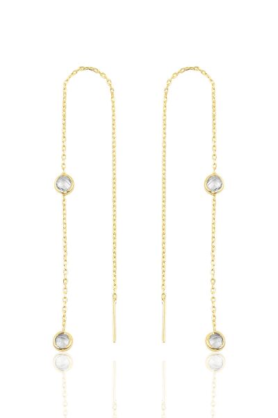 Gümüş altın yaldızlı iki taşlı zincir küpe SGTL9861GOLD