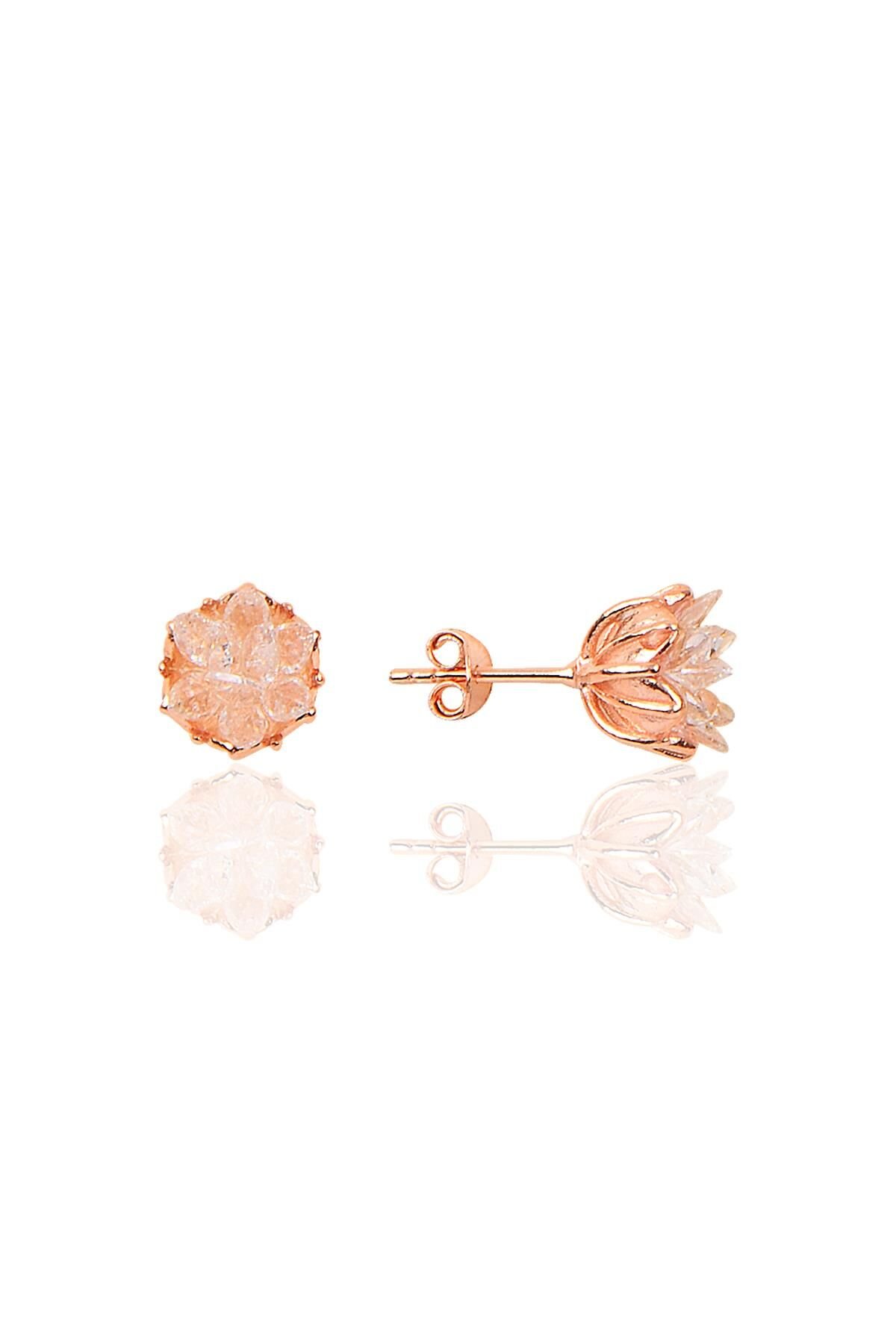 Gümüş Lotus çiçeği modeli (beyaz)zirkon taşlı küpe SGTL10211KP