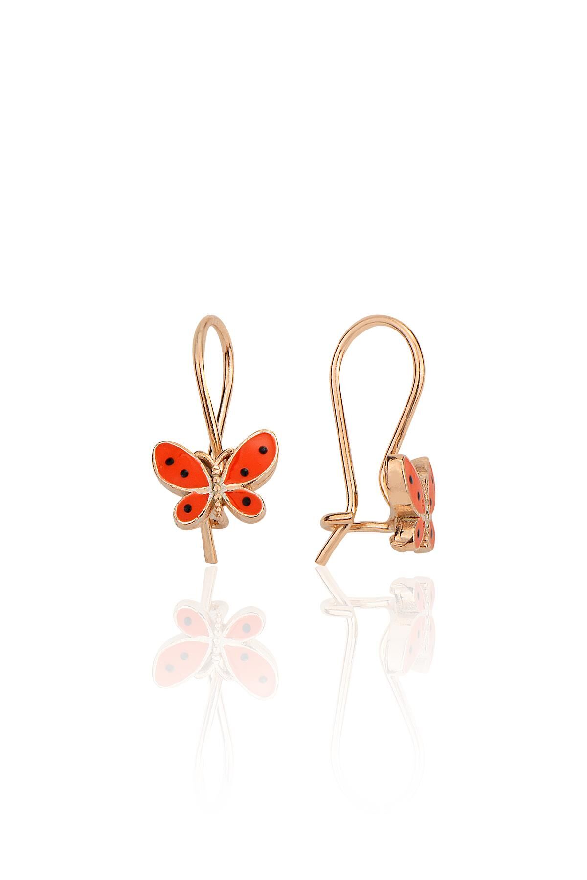 Gümüş rose kırmızı mineli çengelli gümüş kelebek küpe SGTL10712KIRMIZI