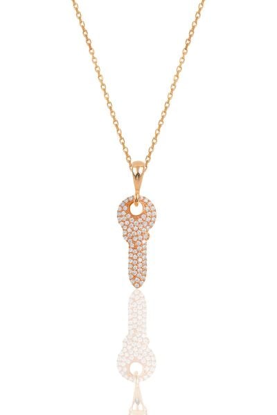 Gümüş rose zirkon taşlı anahtar kolye SGTL11871ROSE
