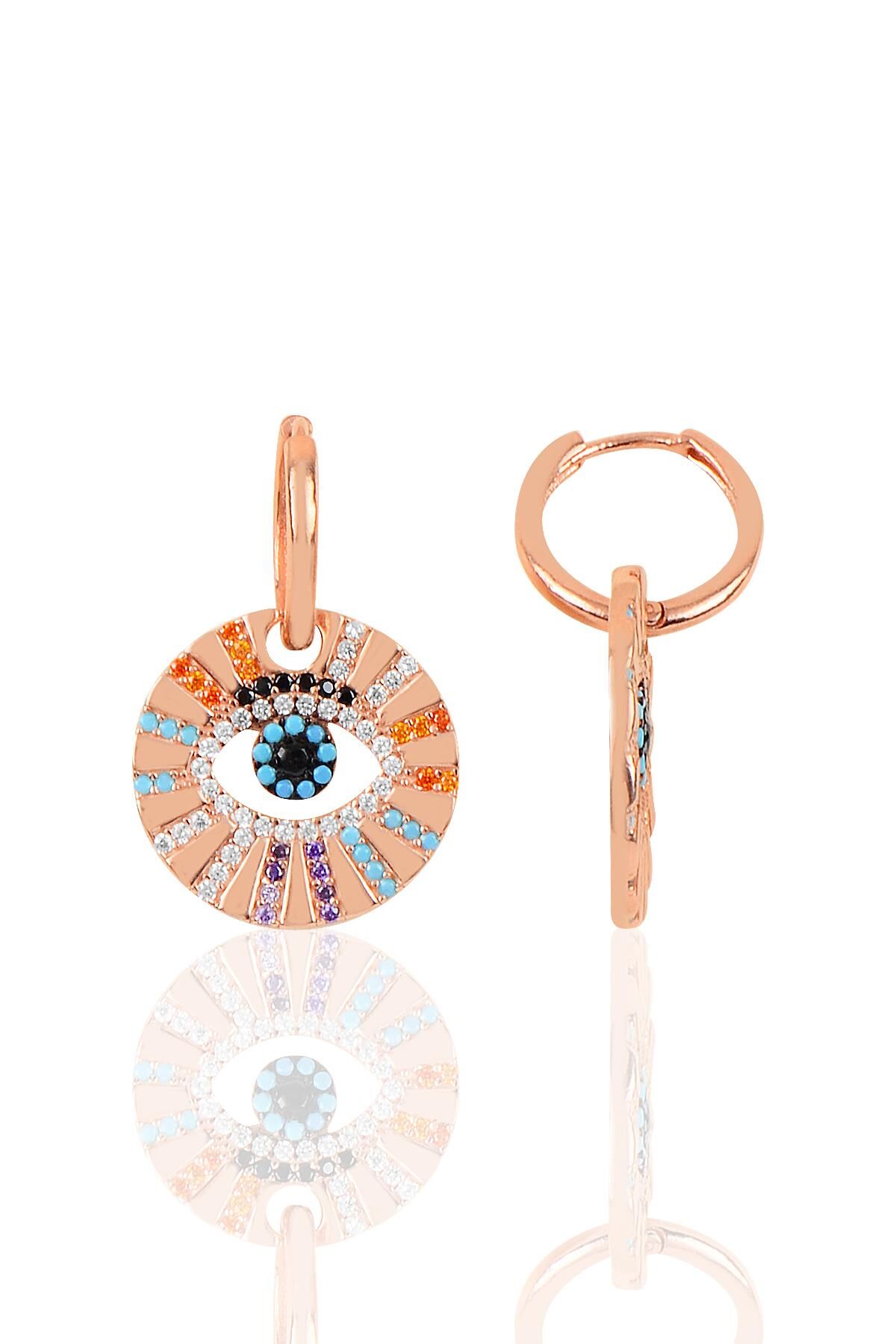 Gümüş rose zirkon taşlı aura küpe SGTL10264ROSE