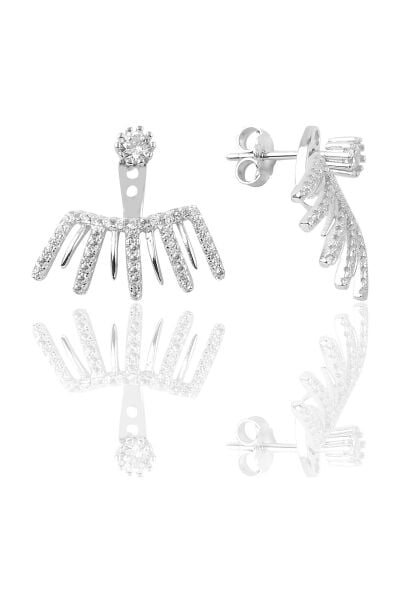 Gümüş zirkon taşlı çatal modeli sihirli küpe SGTL9179