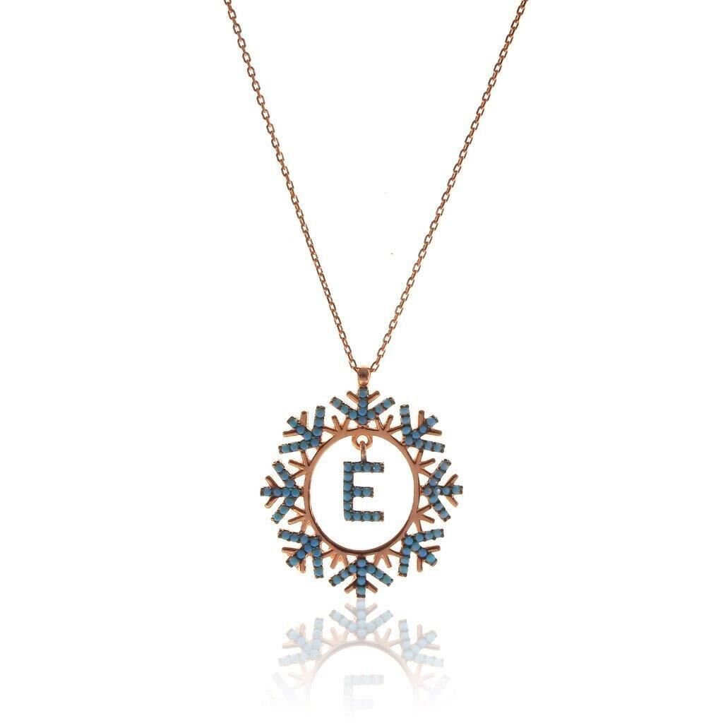 Turkuaz taşlı Kişiye Özel Rose Harfli Kolye SGTL5699