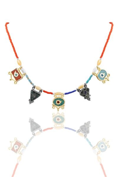 Gümüş 5 li mozaik taşlı kolye SGTL9910