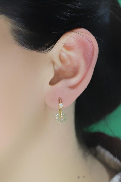 Gümüş altın yaldızlı tek taşlı yonca göçmen küpe SGTL8801GOLD