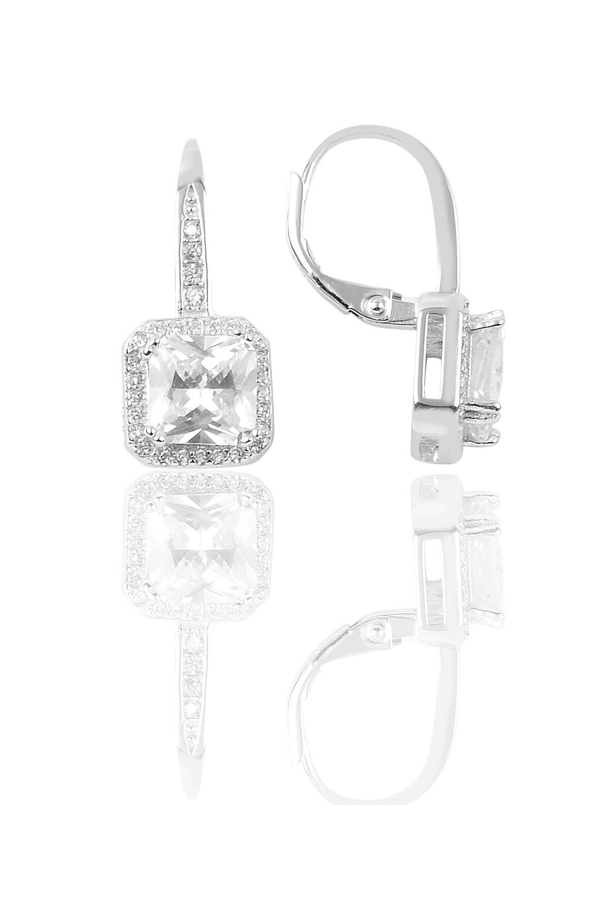 Gümüş pırlanta modeli baget taşlı küpe SGTL9185