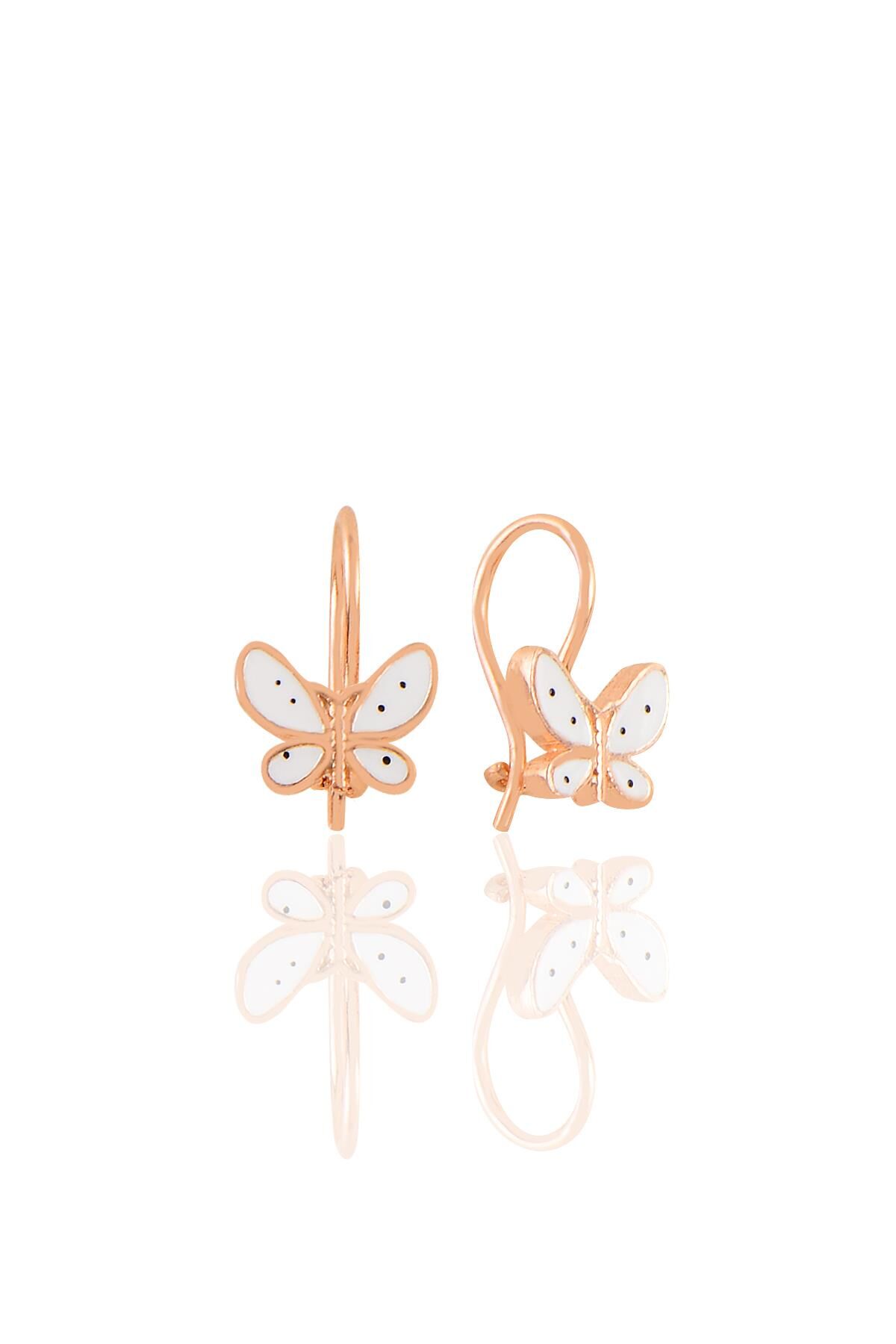 Gümüş rose beyaz mineli çengelli gümüş kelebek küpe SGTL10712BEYAZ