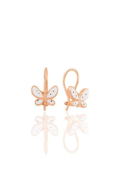 Gümüş rose beyaz mineli çengelli gümüş kelebek küpe SGTL10712BEYAZ