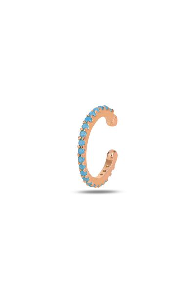 Gümüş rose turkuaz taşlı sıkıştırmalı kıkırdak küpe ear cuff SGTL11966ROSE