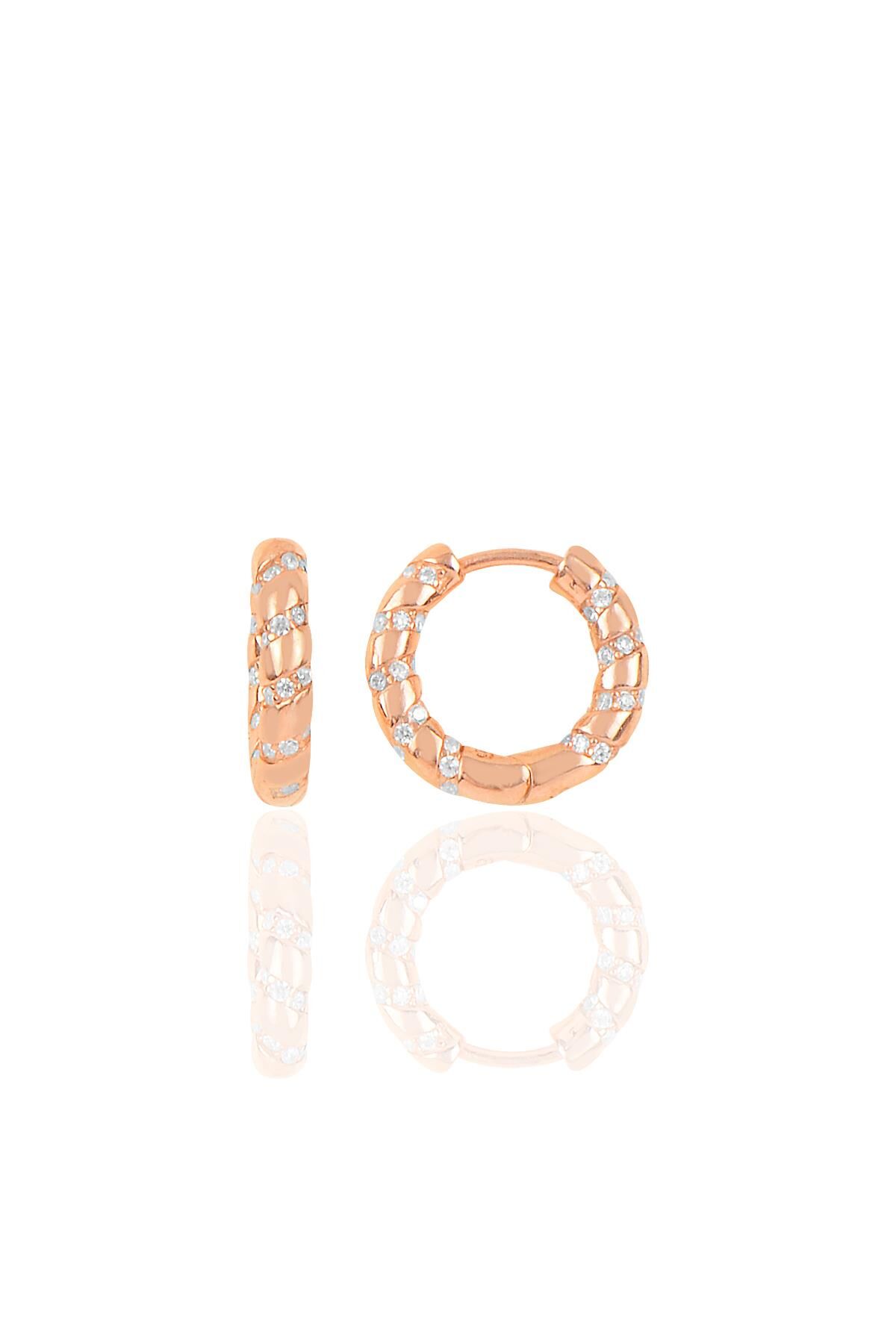 Gümüş rose zirkon taşlı halka küpe SGTL10268