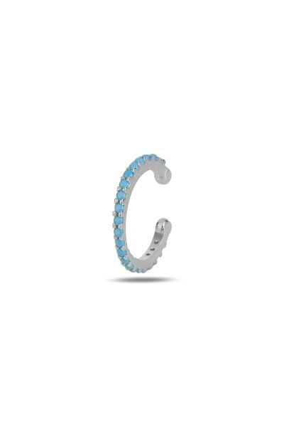 Gümüş rodyumlu turkuaz taşlı sıkıştırmalı kıkırdak küpe ear cuff SGTL11966RODAJ