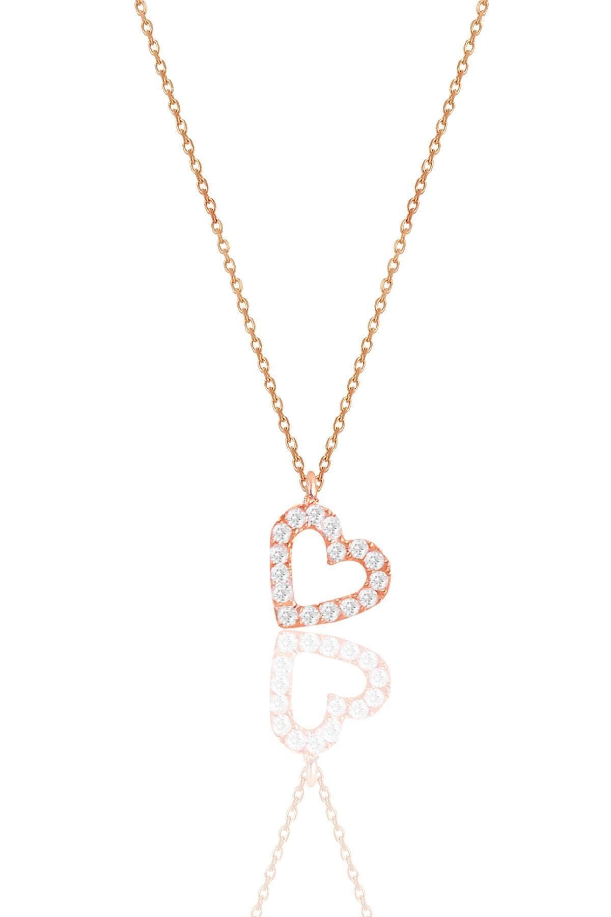 Gümüş rose zirkon taşlı kalp kolye SGTL11870ROSE