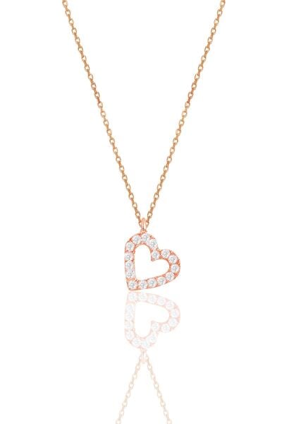 Gümüş rose zirkon taşlı kalp kolye SGTL11870ROSE