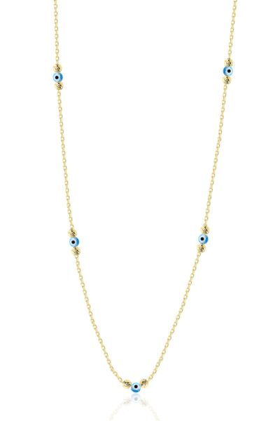 Gümüş altın yaldızlı doricalı nazarlı cam göz kolye SGTL12723GOLD