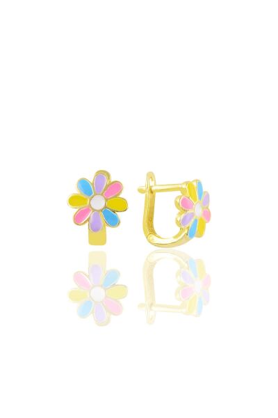 Gümüş altın yaldızlı renkli mineli klipsli papatya küpe SGTL10221GOLDRENKLI