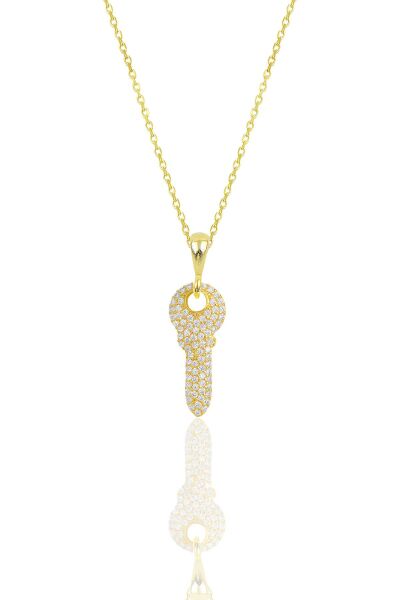 Gümüş altın yaldızlı zirkon taşlı anahtar kolye SGTL11871GOLD