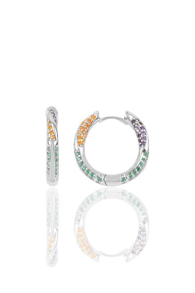 Gümüş rodyumlu renkli taşlı orta boy özel tasarım halka küpe SGTL10270RDJ