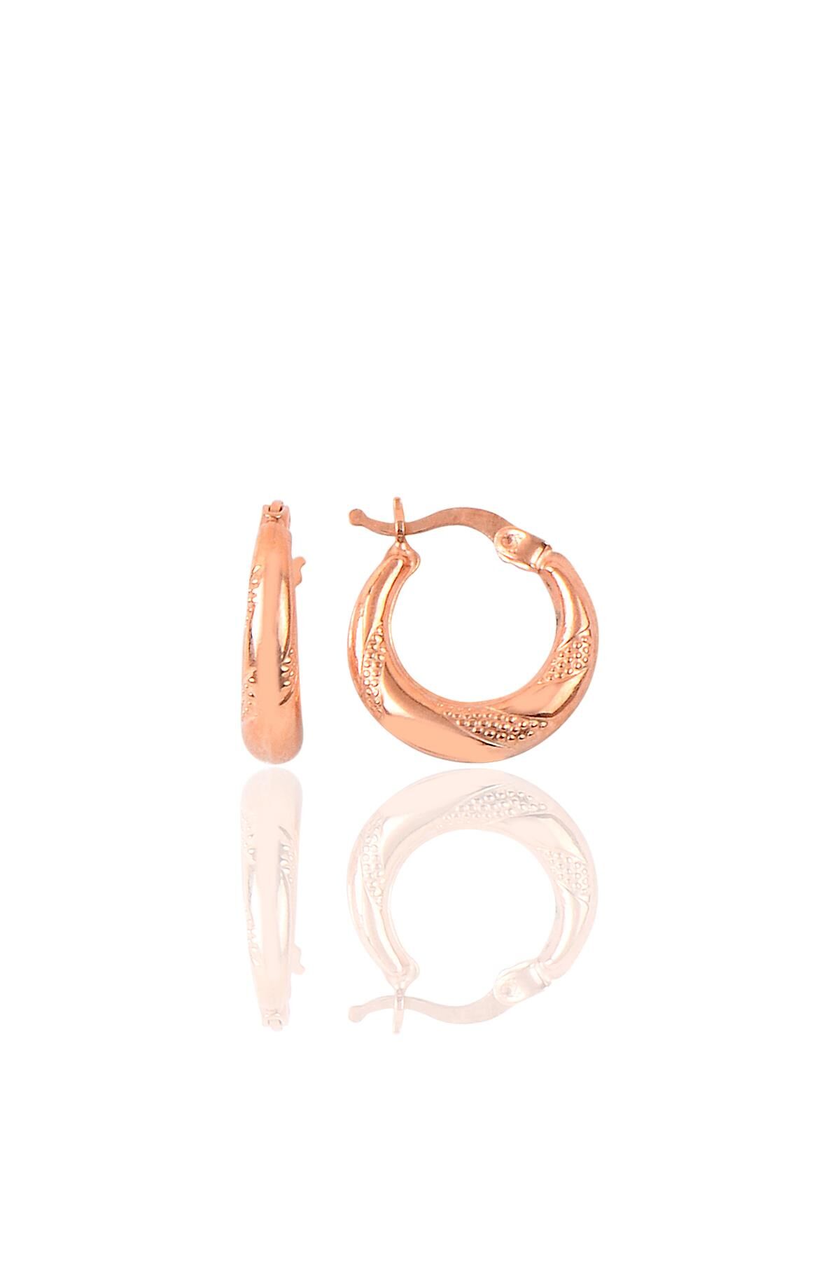 Gümüş rose 15 mm desenli halka küpe SGTL9647ROSE