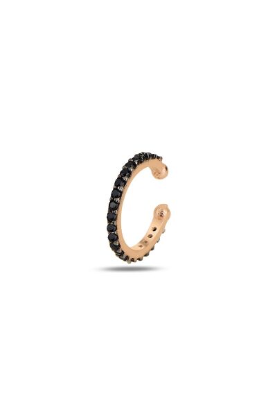 Gümüş rose siyah taşlı sıkıştırmalı kıkırdak küpe ear cuff SGTL11965ROSE