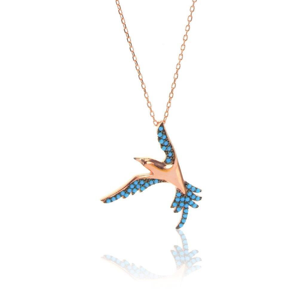 Turkuaz Taşlı Kuş Kolyesi SGTL6241