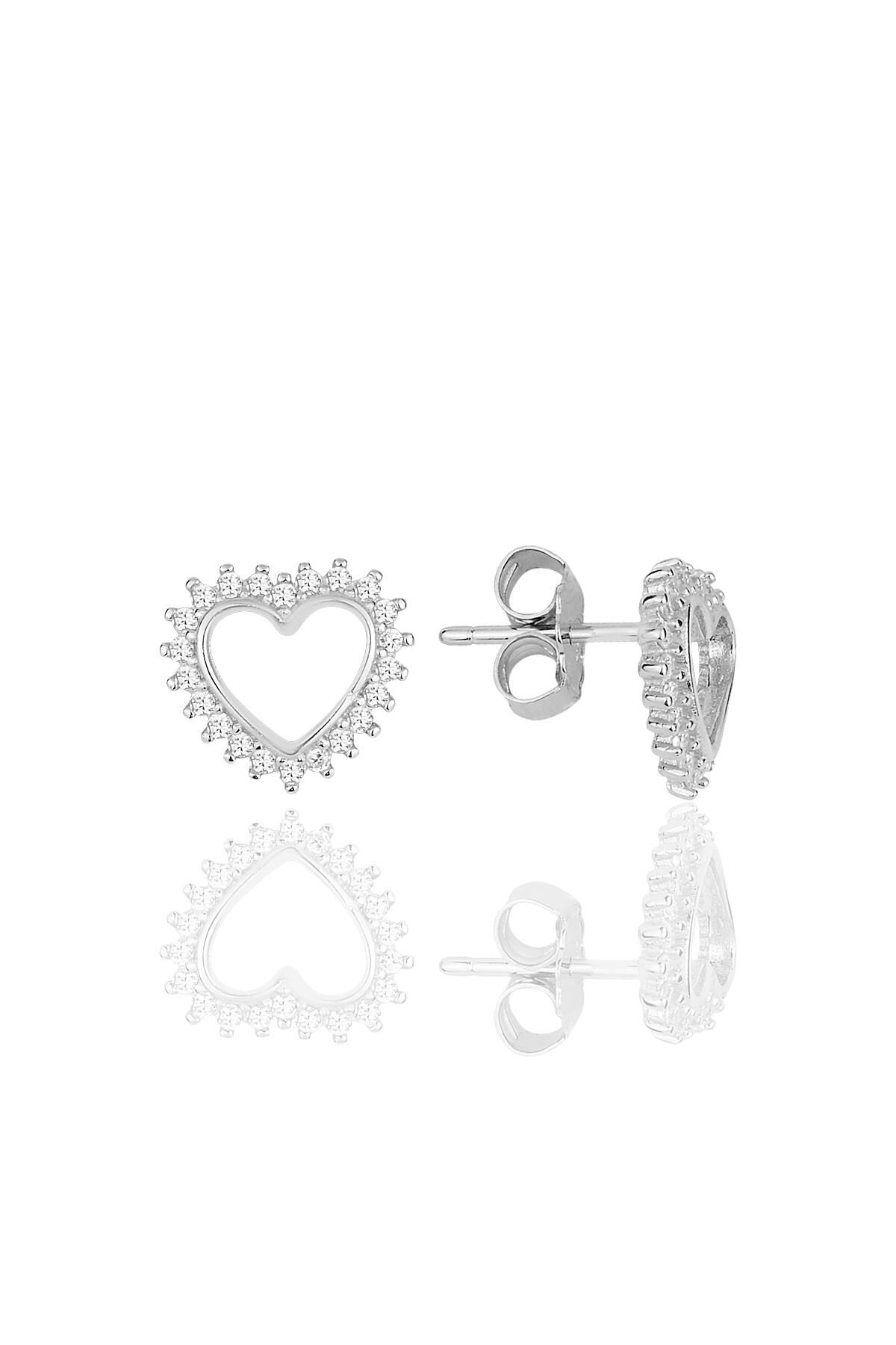 Gümüş rodyumlu zirkon taşlı kalp küpe. SGTL11617KUPE