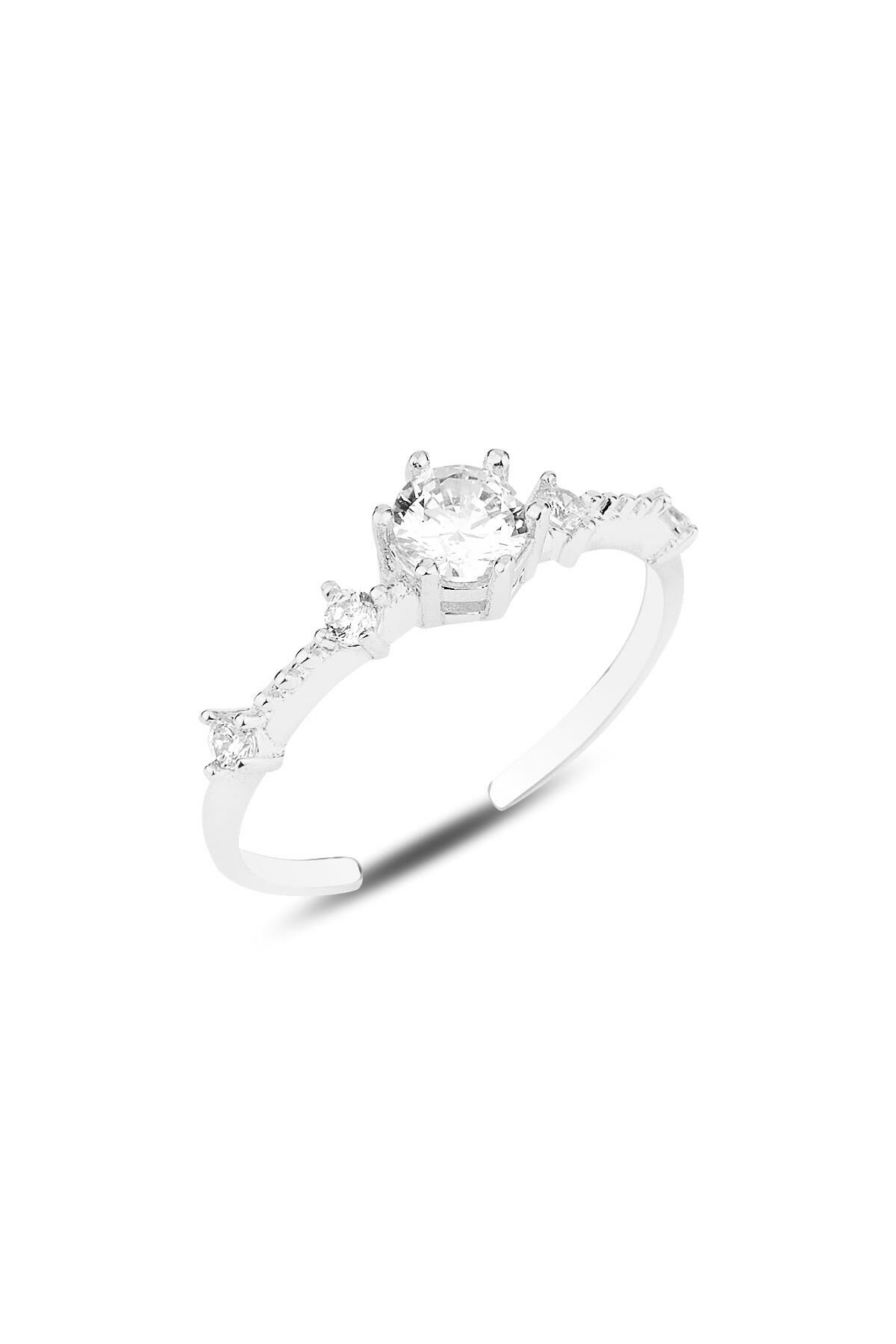 Gümüş rodyumlu zirkon taşlı tek taş modeli ayarlamalı yüzük SGTL12153RODAJ