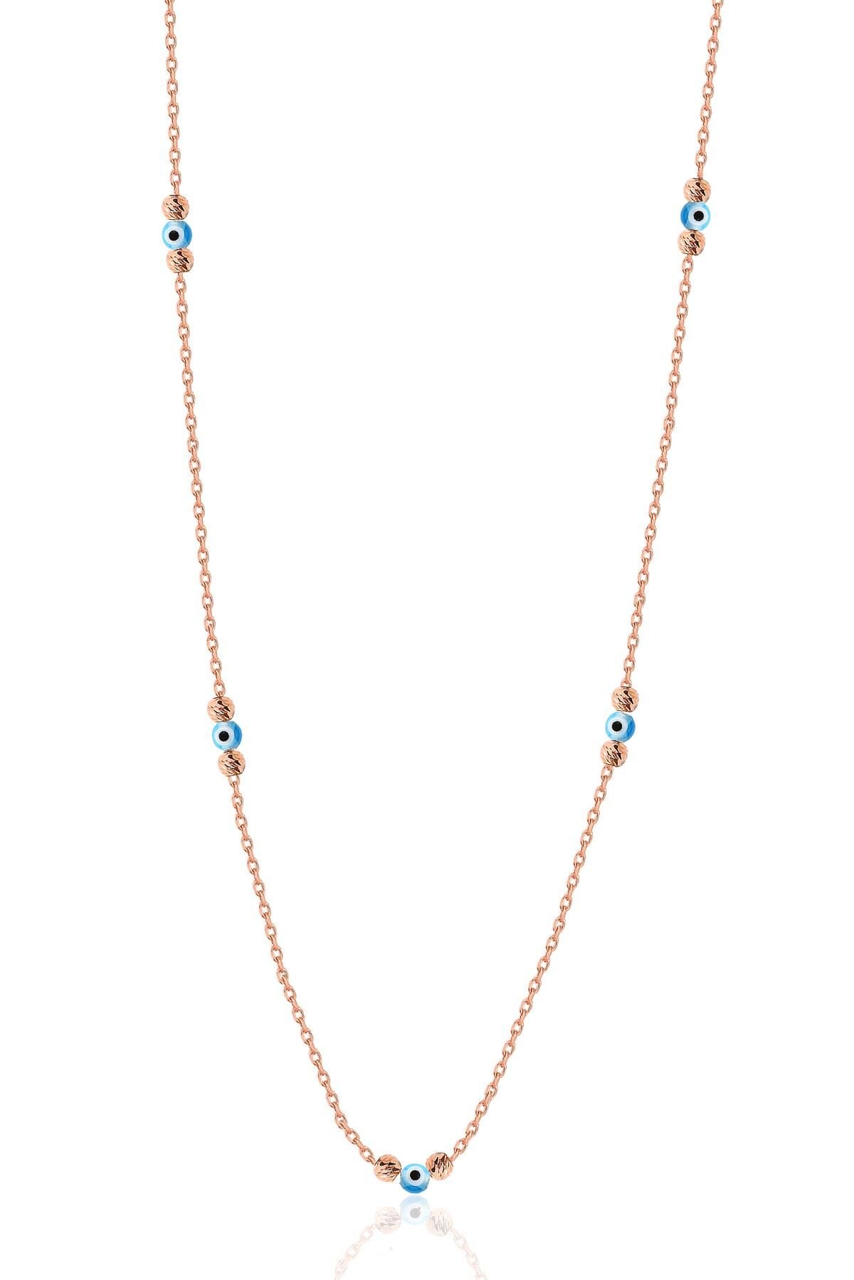 Gümüş rose doricalı nazarlı cam göz kolye SGTL12723ROSE