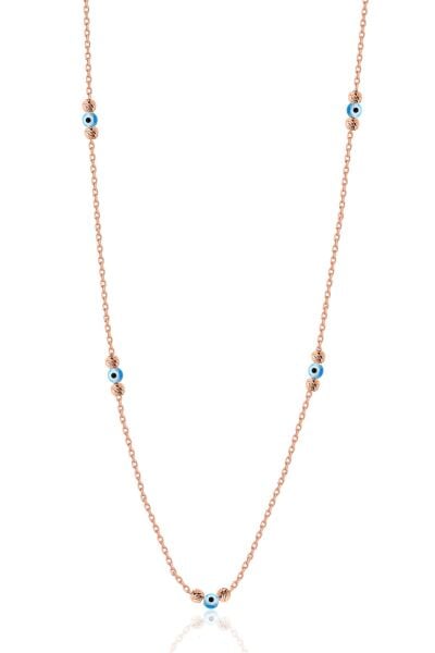 Gümüş rose doricalı nazarlı cam göz kolye SGTL12723ROSE
