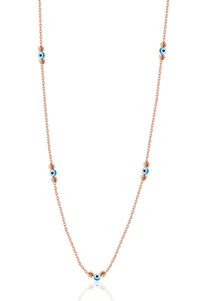 Gümüş rose doricalı nazarlı cam göz kolye SGTL12723ROSE