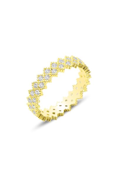 Gümüş altın yaldızlı zirkon taşlı çift sıra çapraz tamtur yüzük SGTL12118GOLD