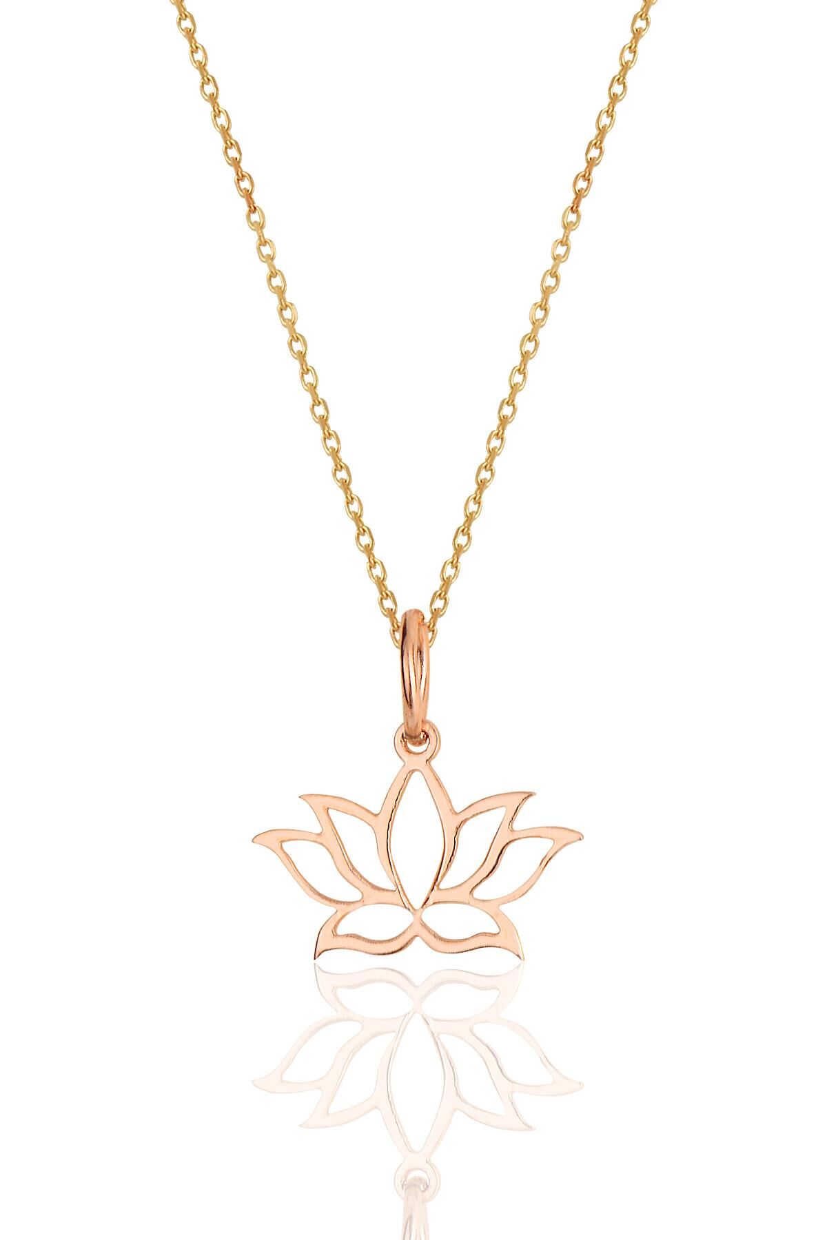 Gümüş rose sonsuz yaşamın simgesi lotus çiçeği kolye  SGTL11869ROSE