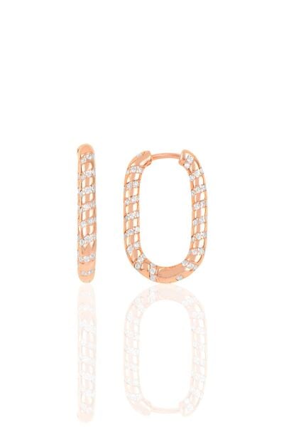 Gümüş rose  zirkon taşlı özel tasarım oval küpe SGTL10271ROSE