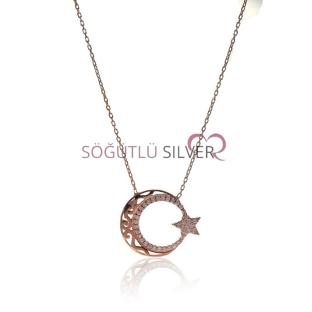 Ayyıldız Modeli Rose Gümüş Kolye SGTL5707