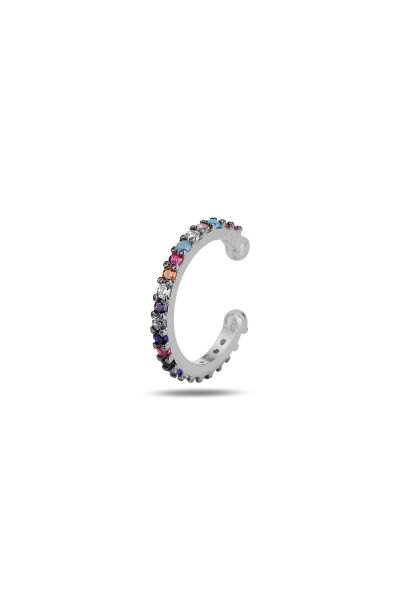 Gümüş rodyumlu renkli taşlı sıkıştırmalı kıkırdak küpe ear cuff SGTL11964RODAJ