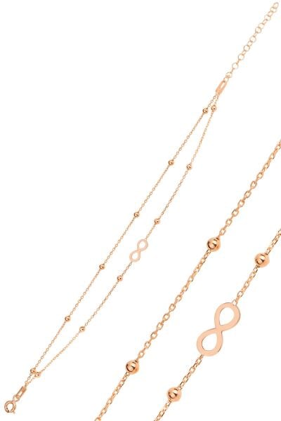 Gümüş rose top top çift zincirli sonsuzluk bileklik SGTL11868ROSE