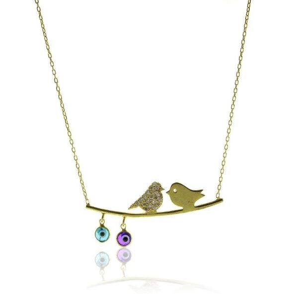 Daldaki kuşlar Altın Yaldız Gümüş Kolye SGTL5708